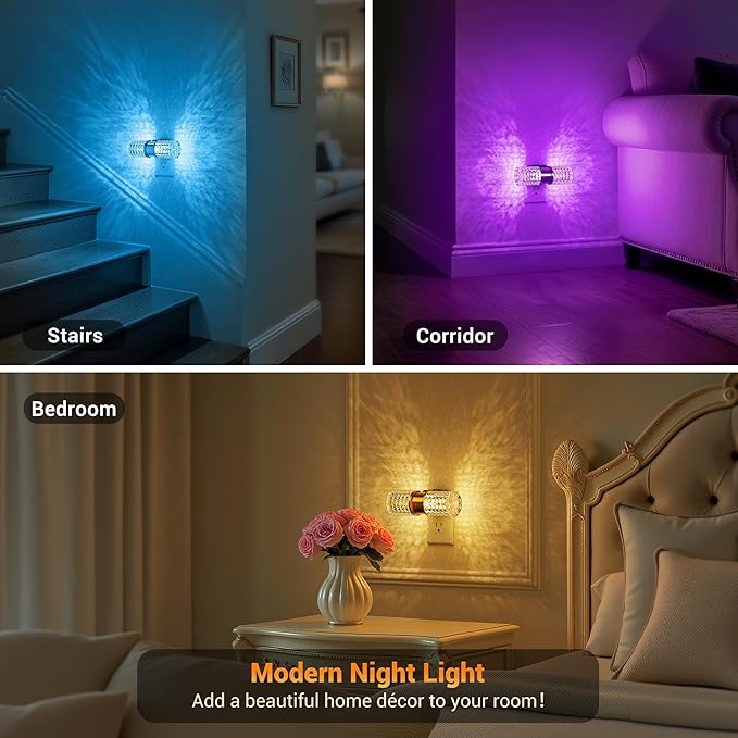 JandCase Night Lights Plug into Wall,2 Pack Color Changing Night Light for Kids, 3000K+RGB LED Nightlight with Dusk to Dawn Sensor, 10/50/100LM Adjustable Brightness for Rooms Decor