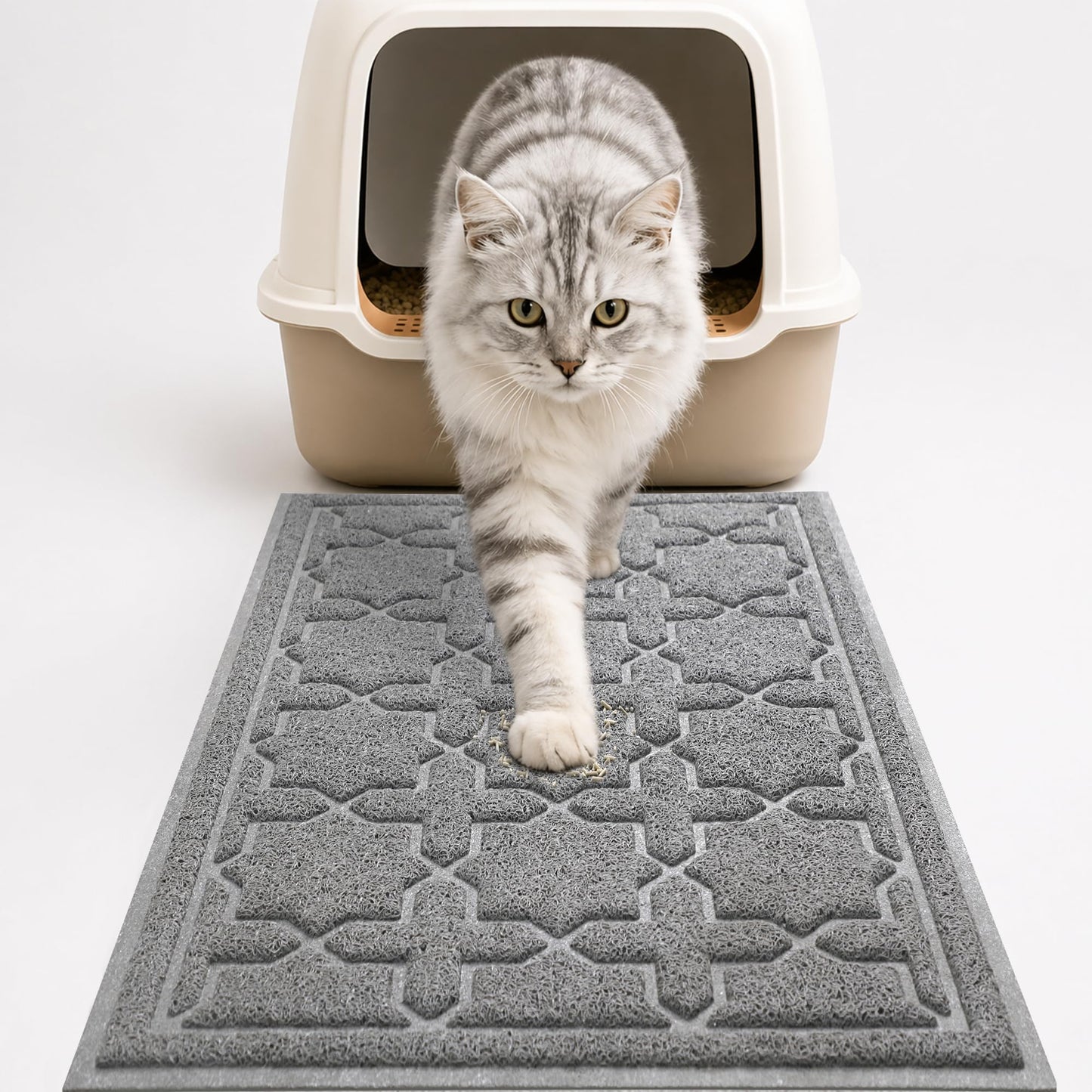 Yimobra Cat Litter Mat, Easy Clean Trapping PVC Mat, 35.4" x 23.6", Waterproof Backing, Non Slip Bottom, Scatter Control Pad for Litter Box, Dark Grey