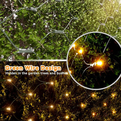 LitHome 21FT x 5FT Christmas Net Lights Outdoor Mesh Lights, 360 LED Warm White Net Light 8 Modes Connectable, Waterproof Giant Christmas Mesh Light Green Wire for Bushes Garden Yard Party Tree Decor