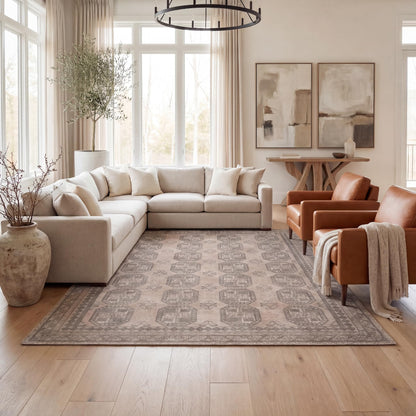 Kuden 9x12 Large Area Rug, Machine Washable Area Rug with Non-Slip Backing, Vintage Style, Soft, Easy Clean, Low Pile Rug for Living Room, Bedroom, Dining Room