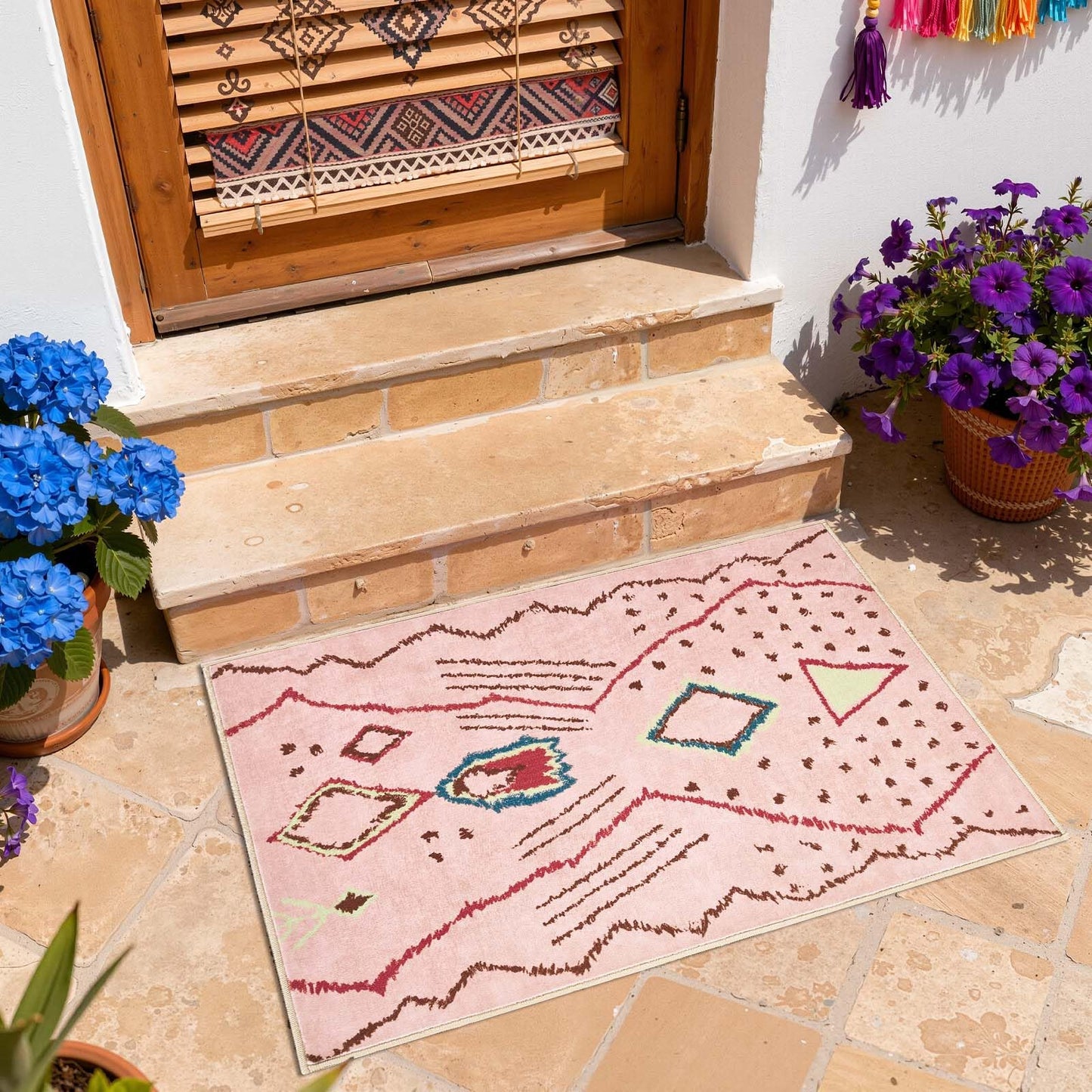 jinchan 2x3 Entryway Rug Pink Washable Modern Boho Rug Geometric Hot Nerd Doormat Soft Low Pile Non Slip Accent Small Mat Lightweight Cozy Throw Carpet for Kitchen Bathroom Laundry Room Study Dorm