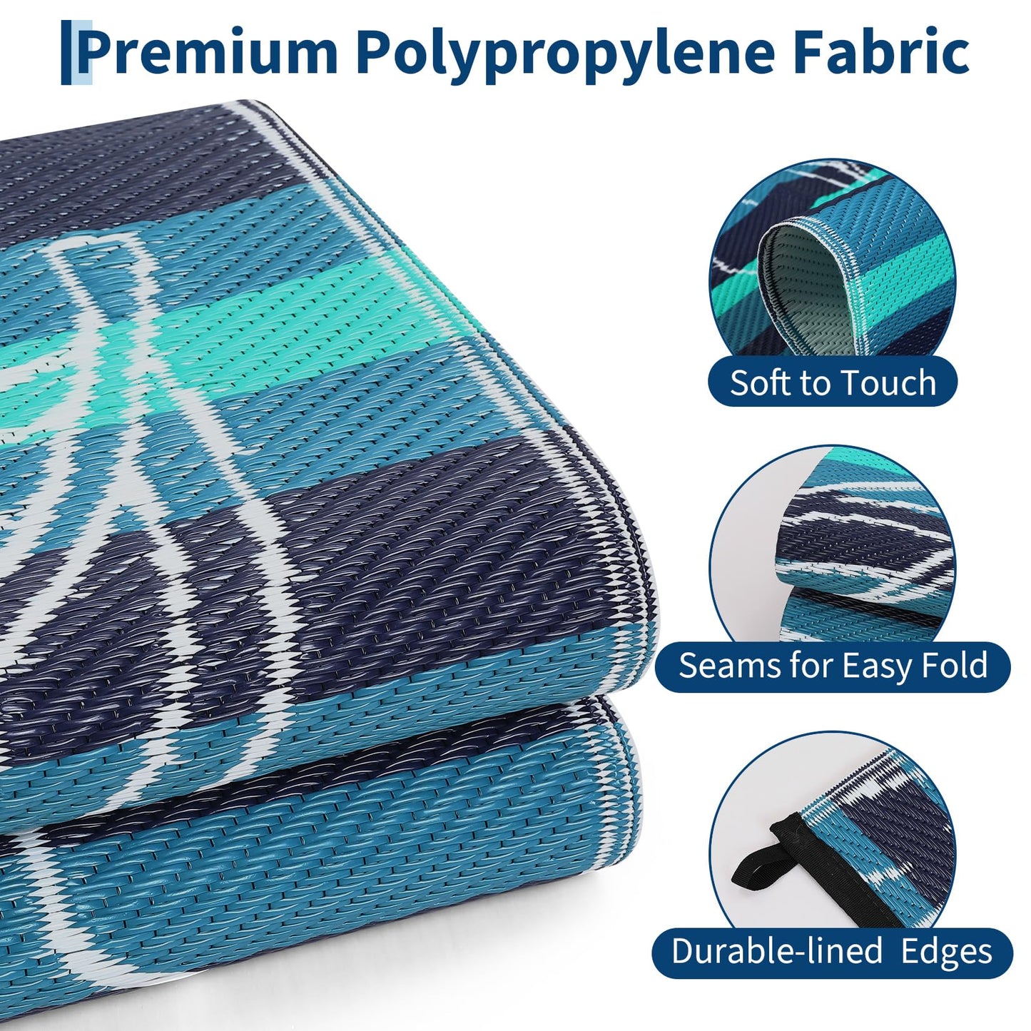 Garvee 5x8 Outdoor Waterproof Rug, Floral Outdoor Area Rug，Reversible Plastic Straw Patio Rug, Portable Camping Mat for RV, Picnic, Beach, Balcony, Garden & Camping Black&Blue