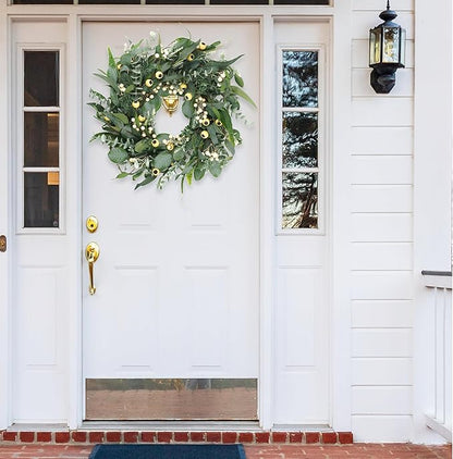 Wreaths for Front Door 22 Inch, All Season Greenery Wreath Olive Eucalyptus Leaves and White Mixed Berry for Indoor Outdoor Farmhouse Home Porch Wall Window Festival Wedding Decor