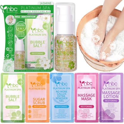 Pedicure Kit Foot Soak Set: Bubble Salt, Sugar Scrub, Massage Mask, Massage Lotion in a Box, 4 Step Foot Spa Kit for Dry Feet,Tired Feet（3 Set Tropical Fruit)
