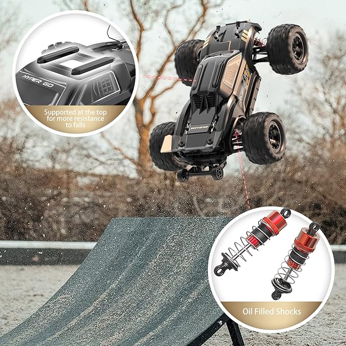 HYPER GO H16BM 1/16 RTR Brushless High Speed Electric 4X4 Off-Road Fast RC Car Max 42mph RC Truck Remote Control 2 Lipo Batteries for Adult Compatible with 3S Lipo