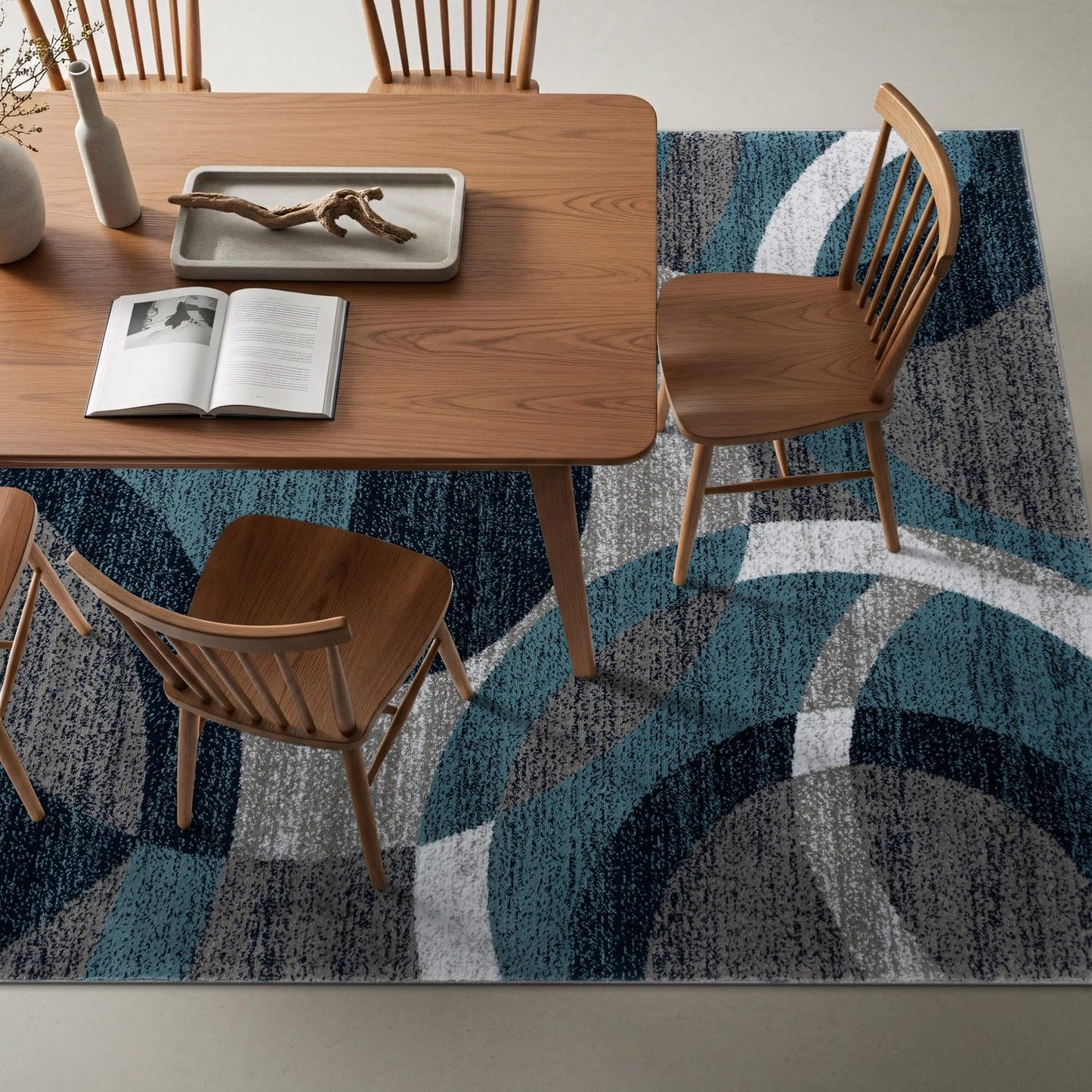 Rugshop Blue Modern Geometric Indoor Area Rug, Overlapping Circle Pattern, Fade Resistant, Non-Shedding, for Living Room, Bedroom and Home Office, 5'3" x 7'3"