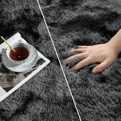 Deerhoo Shag Area Rug, 4 X 6 Tie-Dyed Plush Fuzzy Rugs for Living Room, Ultra Soft Fluffy Furry Rug for Bedroom, Indoor Carpet Nursery Rugs for Kids Room Home Decor, Dark Grey