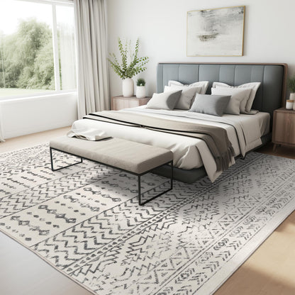Art&Tuft Area Rug 5x7, Super Soft Ultra-Thin Moroccan Washable Rugs 5x7, Anti-Slip Backing Rugs for Living Room, Foldable Geometric Machine Washable Area Rug(5'x7', Ivory)