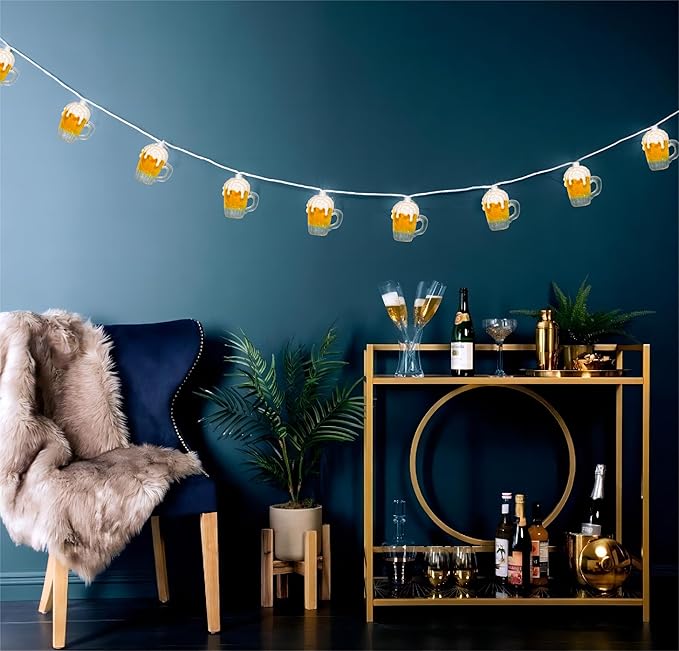 Beer Mug String Lights Plug in, 8.5Ft Summer Beer Party Decorations String Lights with 10 Beer Cup Lights, Hanging Beer Cup Fairy Lights for Outdoor Bar Birthday Summer Themed Party Wedding Decor