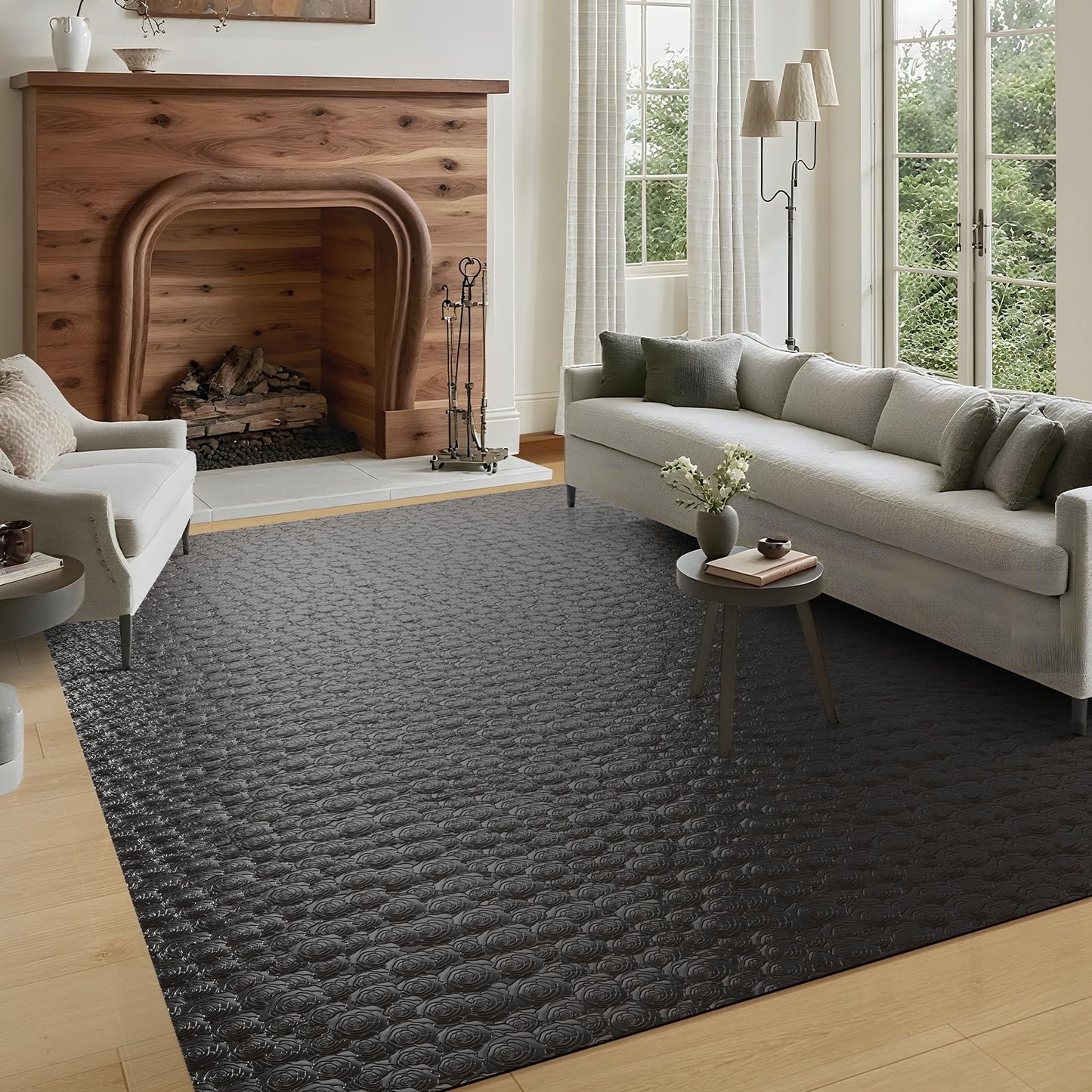 Tydle Vinyl Floor Mat, 5' × 7' Area Mat for Living Room, Waterproof Area Rug for Dining Room, Large Office Chair Mat for Hard Floors (Black)