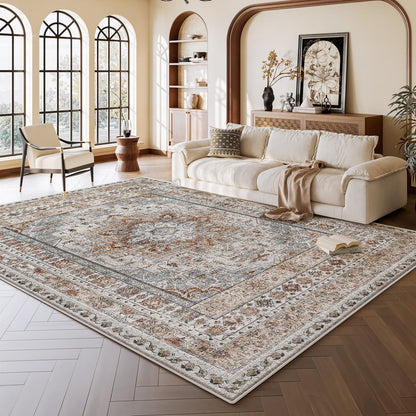 RUGIXE Area Rug 6×9 Foldable Machine Washable Living Room Area Rug, Machine Washable Anti-Slip Retro Rug, Low-Density Lightweight Chenille Printed Rug, Bedroom, Dining Room，Rugs for Living Room
