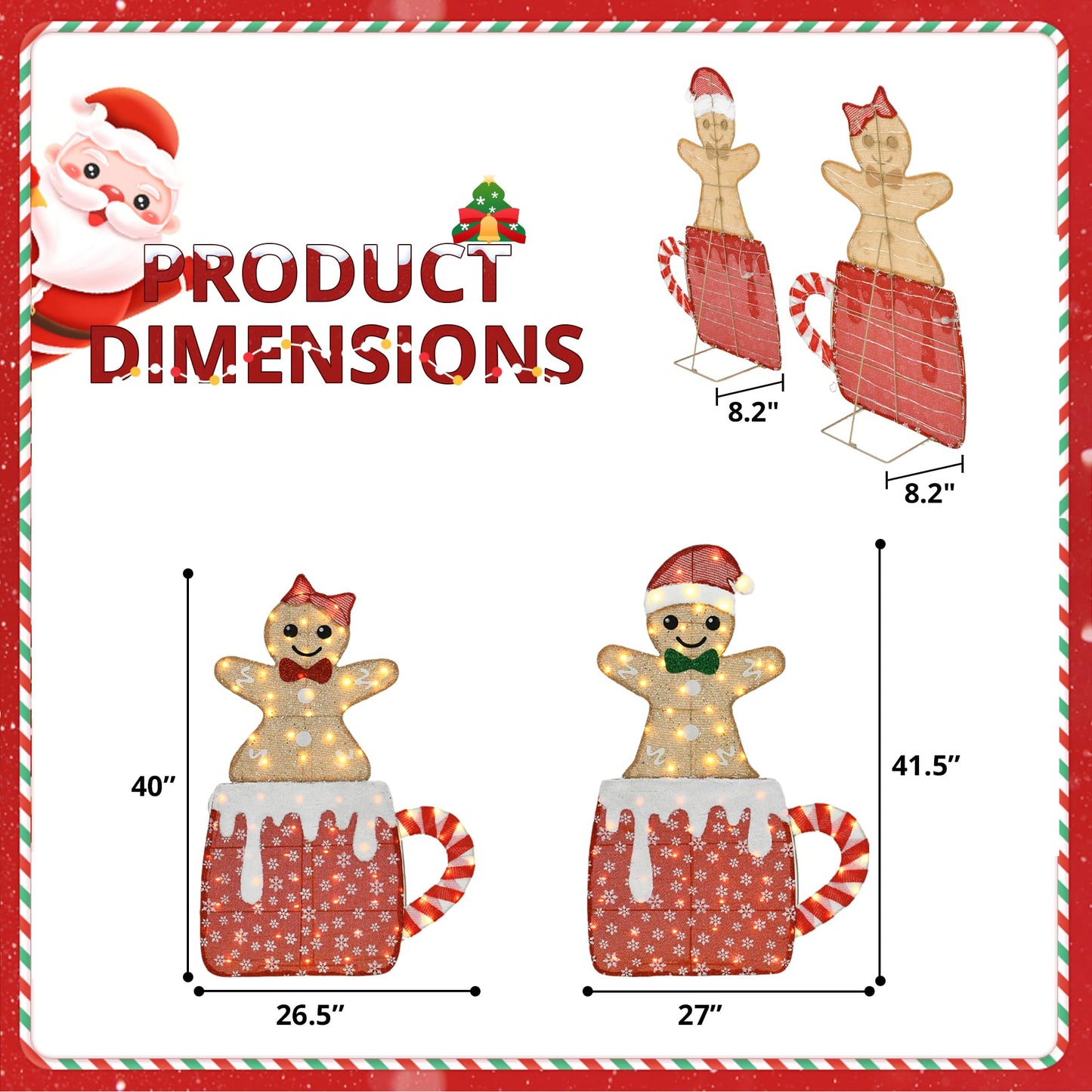 VELTENOVAIRE 42"H Lighted Christmas Yard Decoration 2pcs Light Up Gingerbread Man Couple Christmas Outdoor Decorations Sign Waterproof for Xmas Winter Holiday Garden Lawn Outside Indoor Decor Display