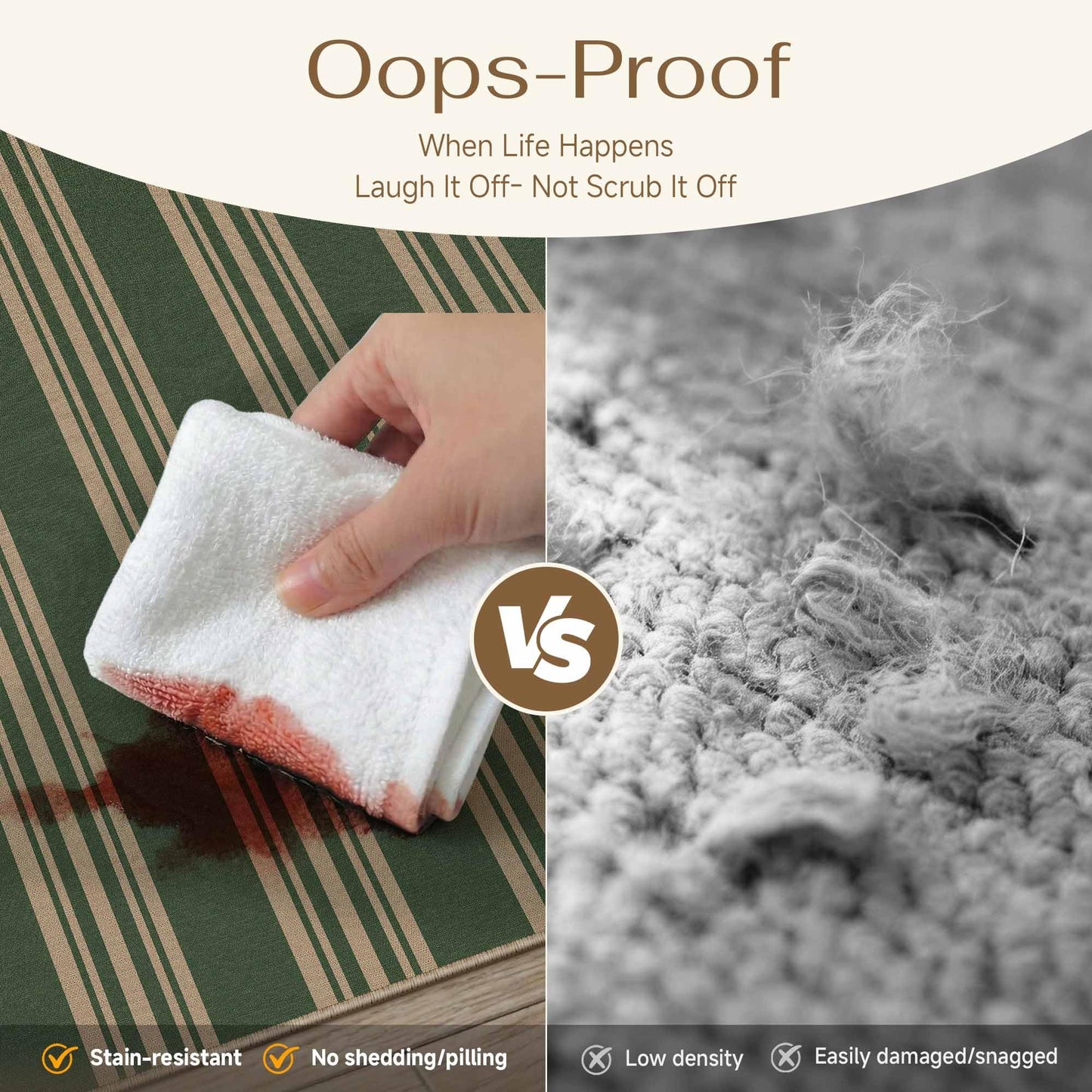 PureCozy Striped Easy Jute Rug 4x6 Green Entryway Carpet Washable Non Slip Office Door Mat Farmhouse Neutral Non Shedding Small Indoor Outdoor Rug for Bathroom Kitchen Bedroom Living Room
