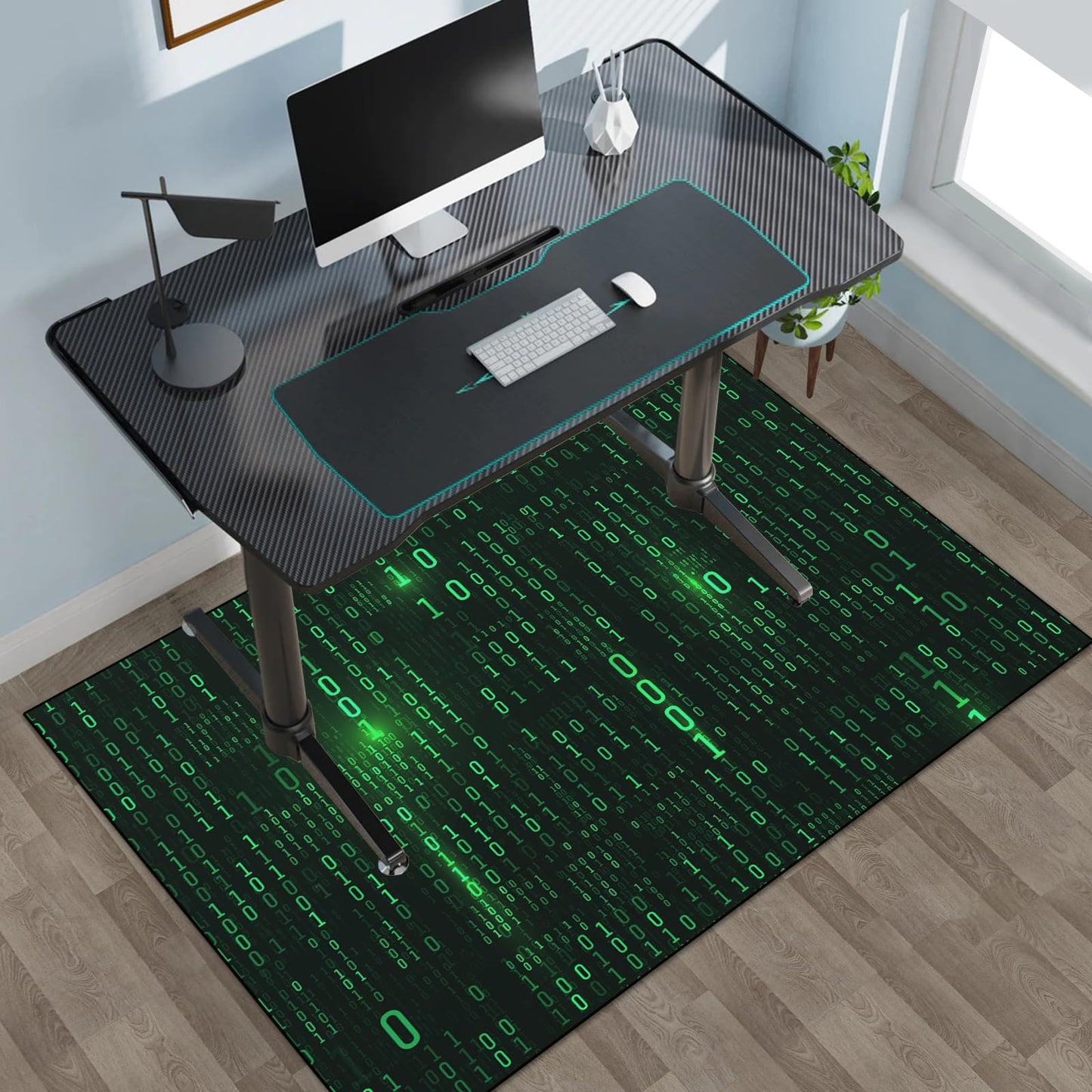 Washable Game Area Rug, Binary Code Design Gaming Programmer Teen Carpet Rug Doormat, Non-Slip Low-Pile Floor Carpet for Computer Bedroom Indoor Front Entrance Living Room Office (60" x 40")