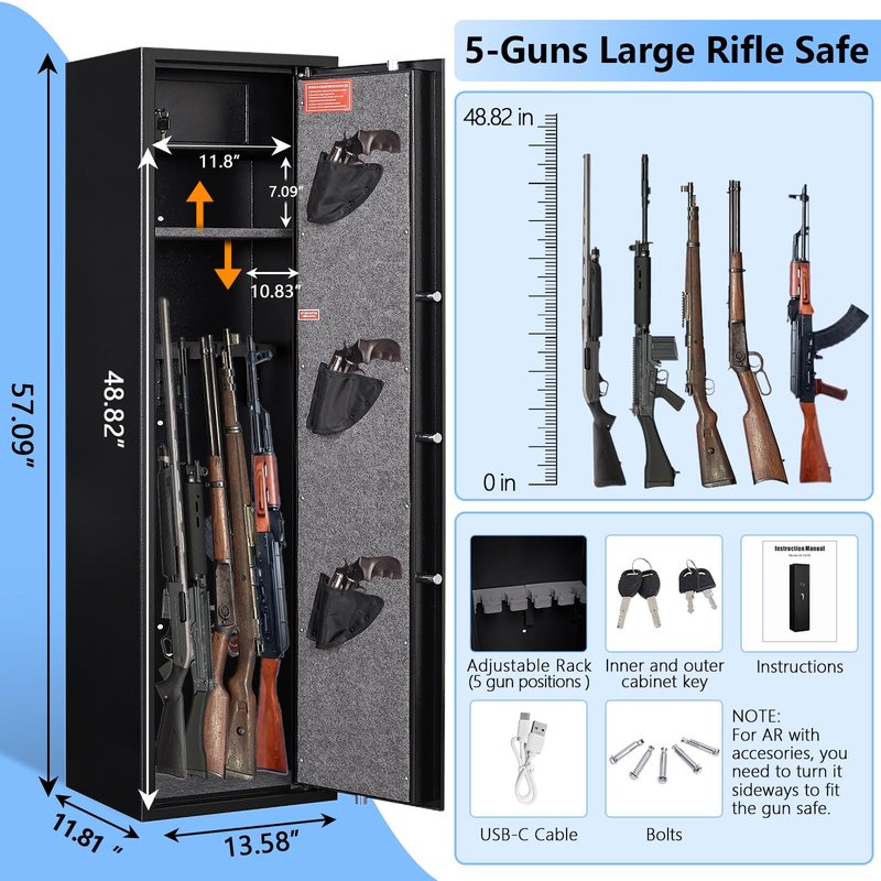 ANXINWEI 8-10 Gun Safe, Dual Alarm Gun Safe for Rifles and Pistols, No Assembly Gun Cabinets for Rifles And Shotguns, Quick Access Rifle Safes for Home