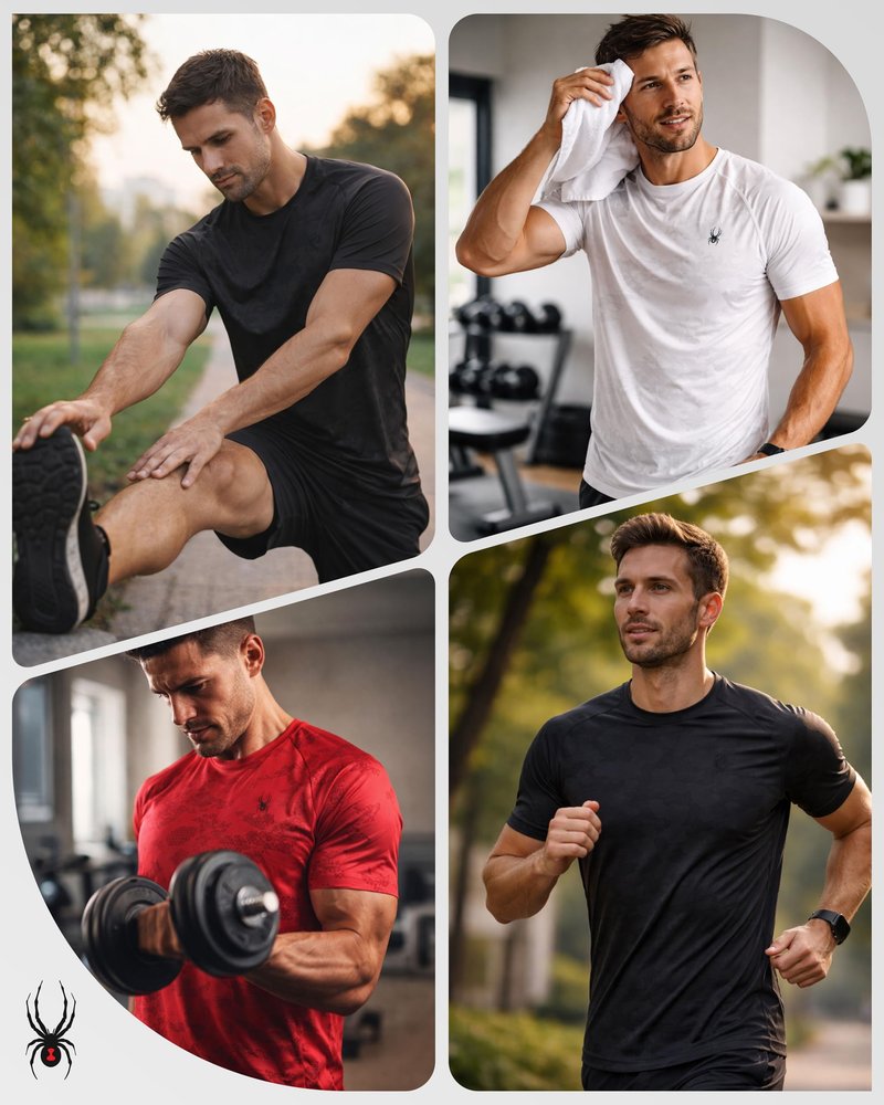 Spyder Mens Active Shirt - Crewneck Dry Fit Mens Workout Shirts Short Sleeve Camo Fitted Athletic Gym Shirts for Men, Size Medium, Elevated White