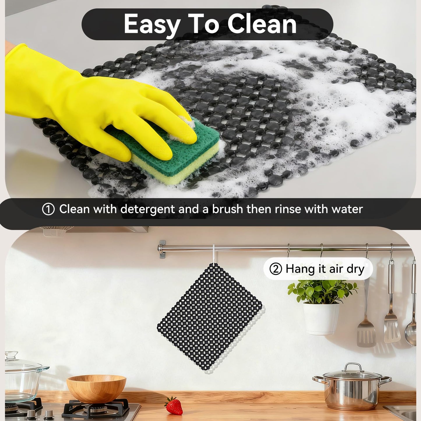 QiCaiJia Kitchen Sink Mat for Stainless Steel Ceramic Sinks, PVC Sink Protectors Mats for Bottom of Kitchen Sink, Dishes and Glassware Drain Mats, Durable and Fast Draining, Black 15.7 x 11.8 inch