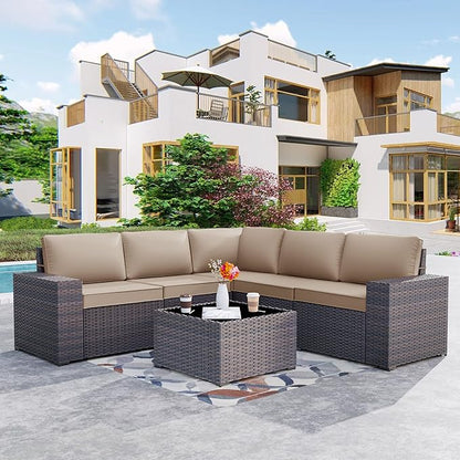 Kurapika 9 Pieces Patio Furniture Set, Rattan Sofa Set, Outdoor Conversation Sets w/Swivel Rocking Chairs Patio Sectional Sofa w/4 Inch Cushion, Sand