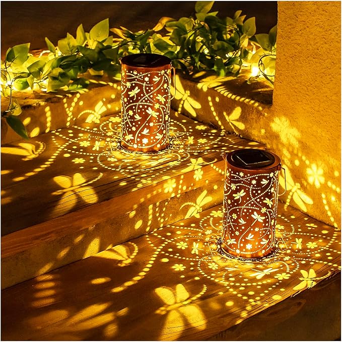 Dragonfly Solar Lanterns Outdoor Waterproof Hanging Solar Lights Dragonfly Gifts for Women Men Metal Decorative LED Dragonfly Lanterns for Garden Decor,Yard,Patio,Lawn,Tabletop,Pathway,Landscape