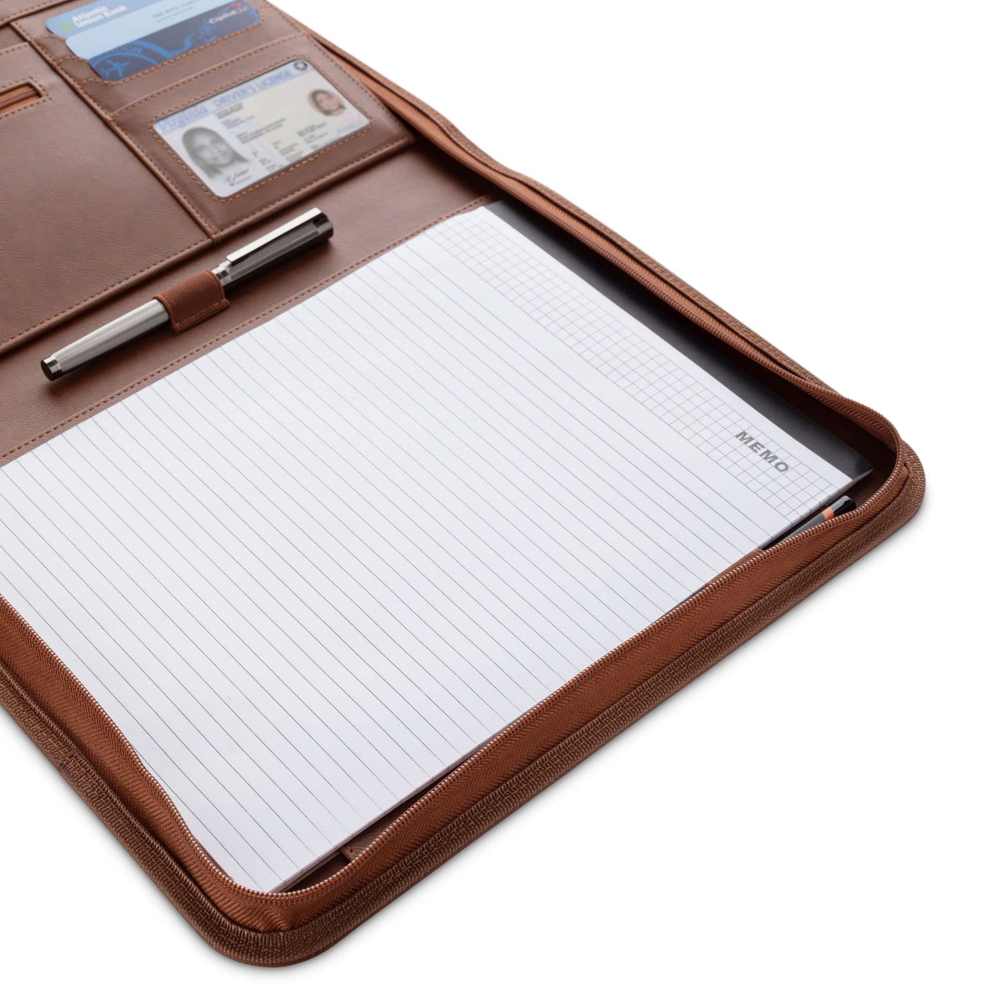 Forevermore Portfolios Padfolio Binder - Professional Faux Leather Travel Organizer Pouch for Tablet, Documents, Presentation Folders, Zipper Closure, Notepad - Brown