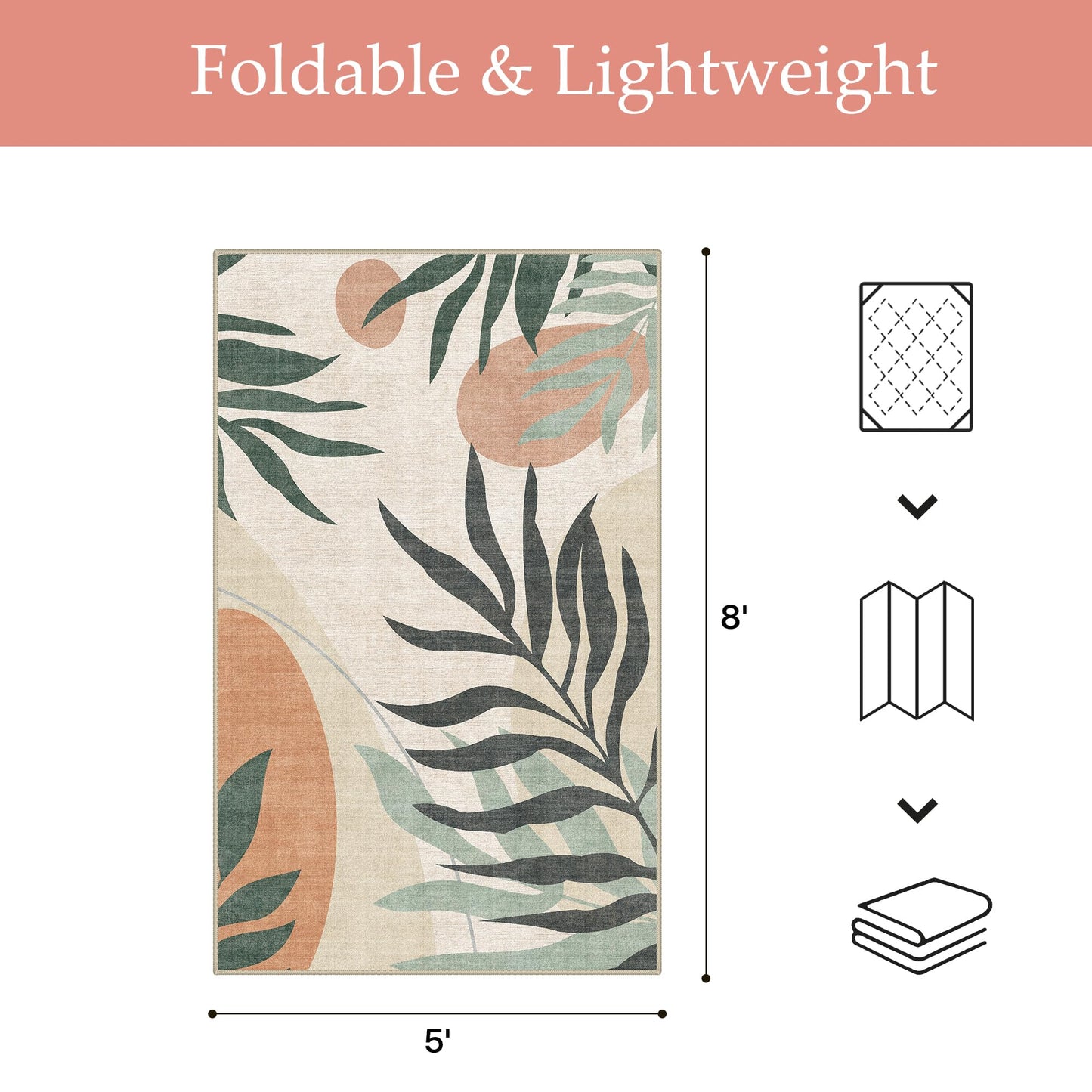GENIMO Outdoor & Indoor Area Rug 5'x8', Waterproof, Non-Shedding, Easy Cleaning, Leaf Mat for Patio, Living Room, Balcony, Dining Room, RV, Deck, Bedroom, Camping, Outside Carpet, Beige Grey