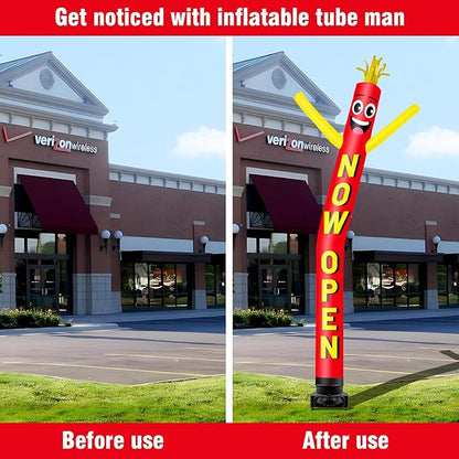 20FT Tall Inflatable Tube Man Now Open Wacky Wavy Dancing Guy with 1.5 HP Weather-Resistant Blower (18''Diameter) for Outdoor Decoration Advertising Business Promotion