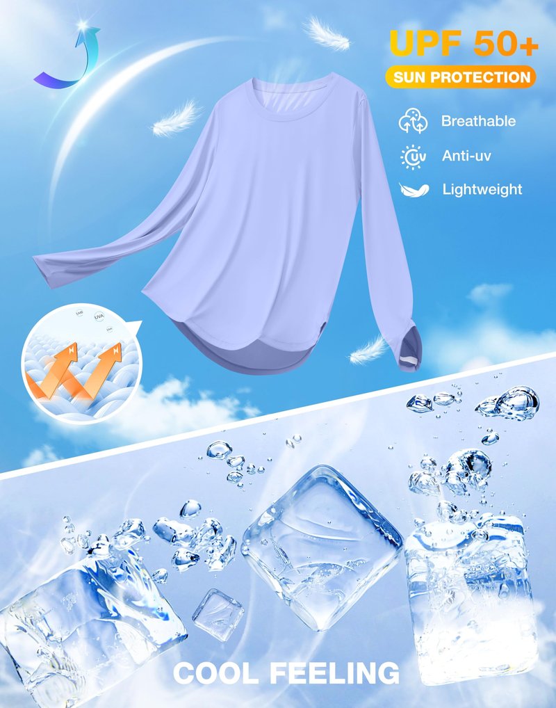 Soothfeel Women's UPF 50+ Sun Shirts Long Sleeve SPF UV Protection Rash Guard Lightweight Quick Dry Hiking Workout Tops Snow_blueXXXL