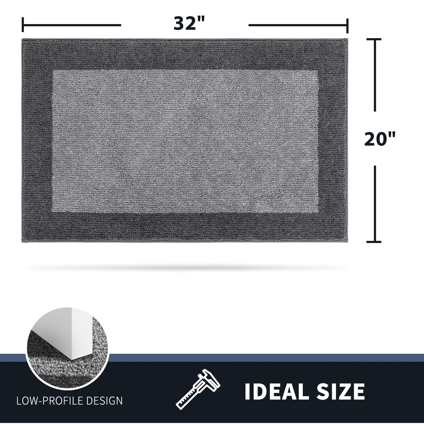 PURRUGS Dirt Trapping Door Mat 20" x 32", Non-Slip Washable Entry Mat, Dog Doormat, Front Door Mat, Super Absorbent Entrance Mat for Muddy Shoes & Paws, Light Grey & Grey