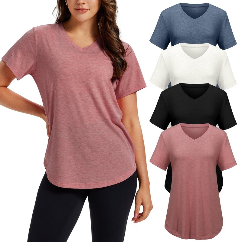 VILIGO 4 Pack V Neck T Shirts for Women Basic Tees Casual Short Sleeve Shirts Loose Fit Plus Size Tops Plain Summer Clothes