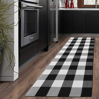 KaHouen Buffalo Check Runner Rug (24 x 71 Inches),Hand-Woven Buffalo Plaid Runner Rugs, Black and White Checkered Outdoor Rugs for Kitchen/Living Room/Bathroom/Laundry Room