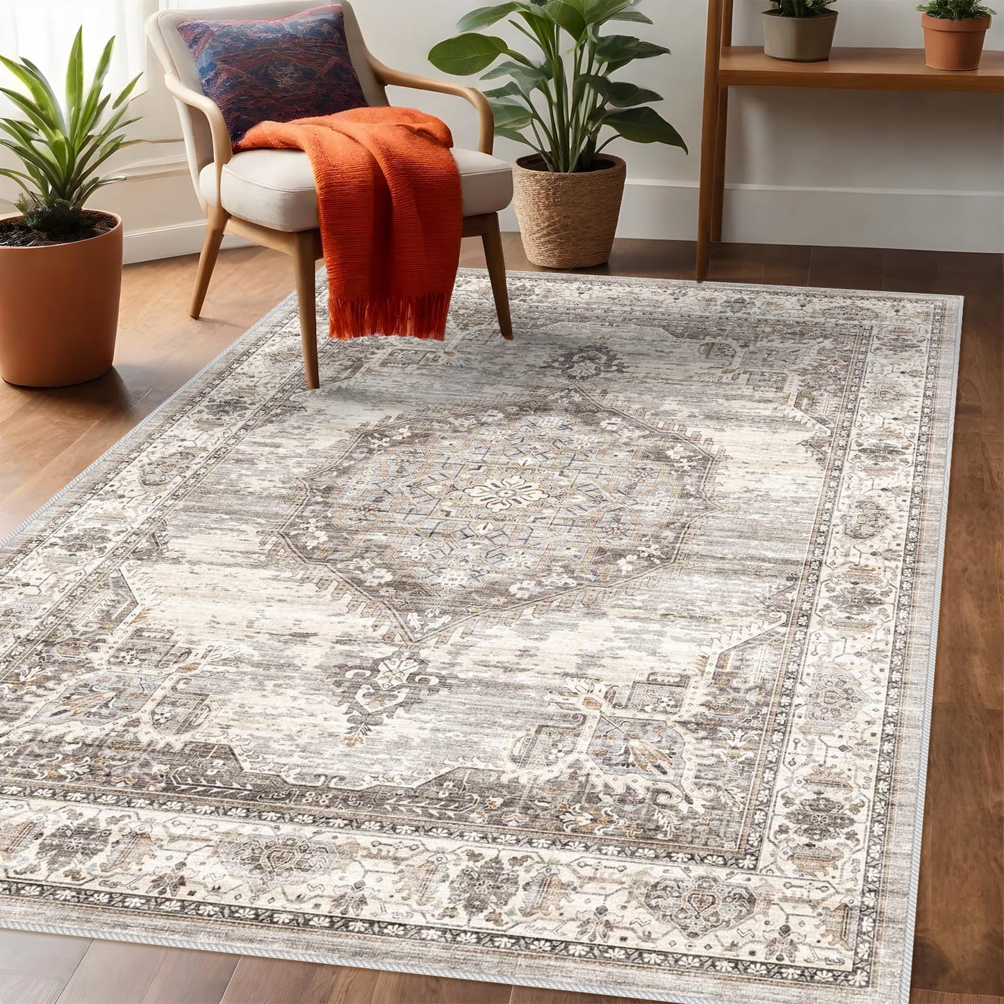 Washable Area Rugs 3x5 Entryway: Soft Low Pile Mat Machine Washable Indoor Doormat Lightweight Entry Rug Anti Slip Backing Rugs for Living Room Bedroom Kitchen Bathroom 3'x5' Beige