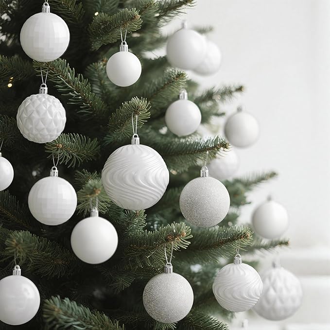 Annecy Christmas Tree Ornaments - 36 PCS Shatterproof Christmas Ball Ornaments Set for Holiday, Wreath & Party Decorations (Multi-Size, White)
