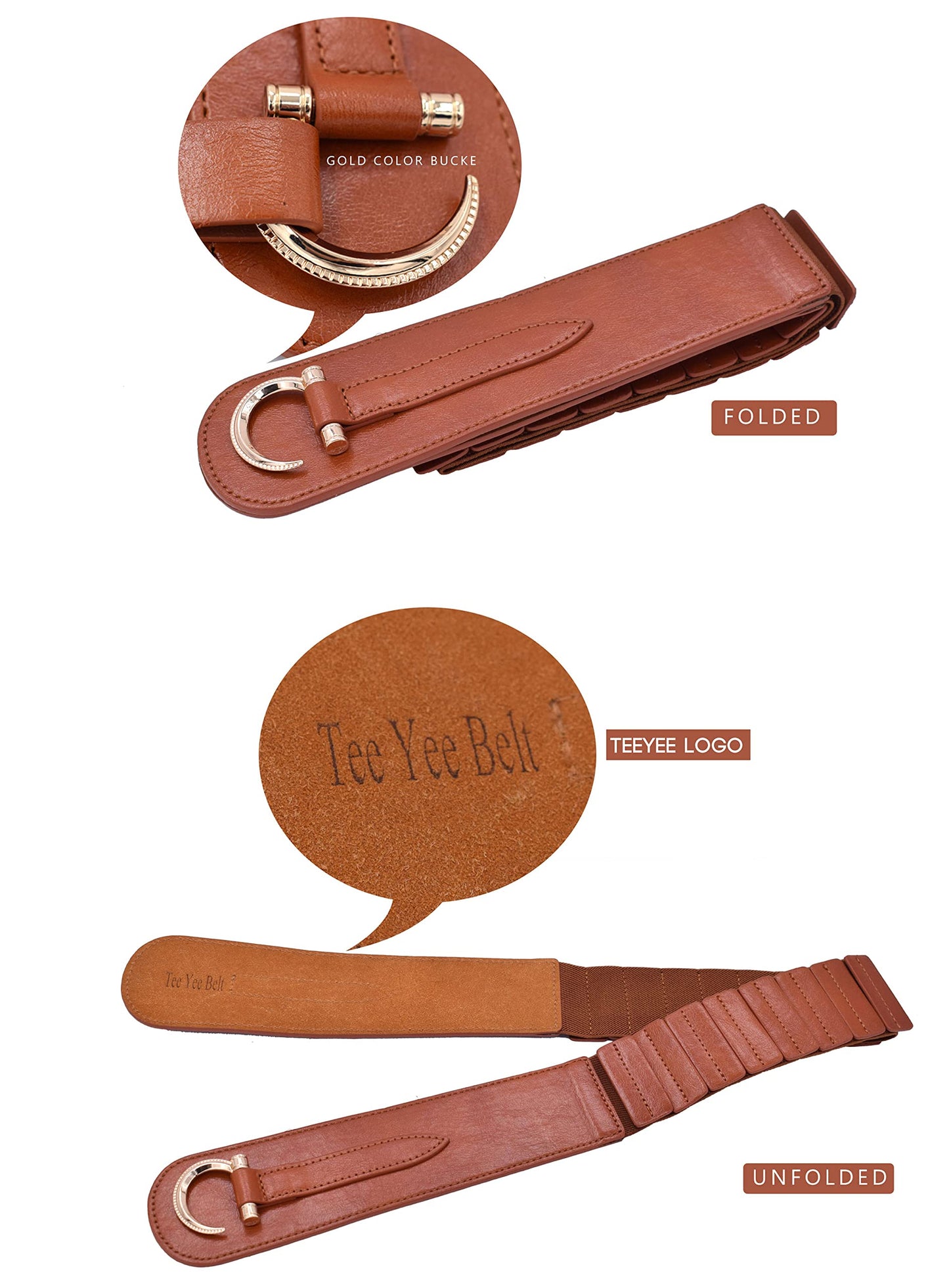 TeeYee Brown Leather Belts Elastic Renaissance Waist Stretch Retro Belt Vintage Fashion Medieval Fashion Hook Belt X-Large