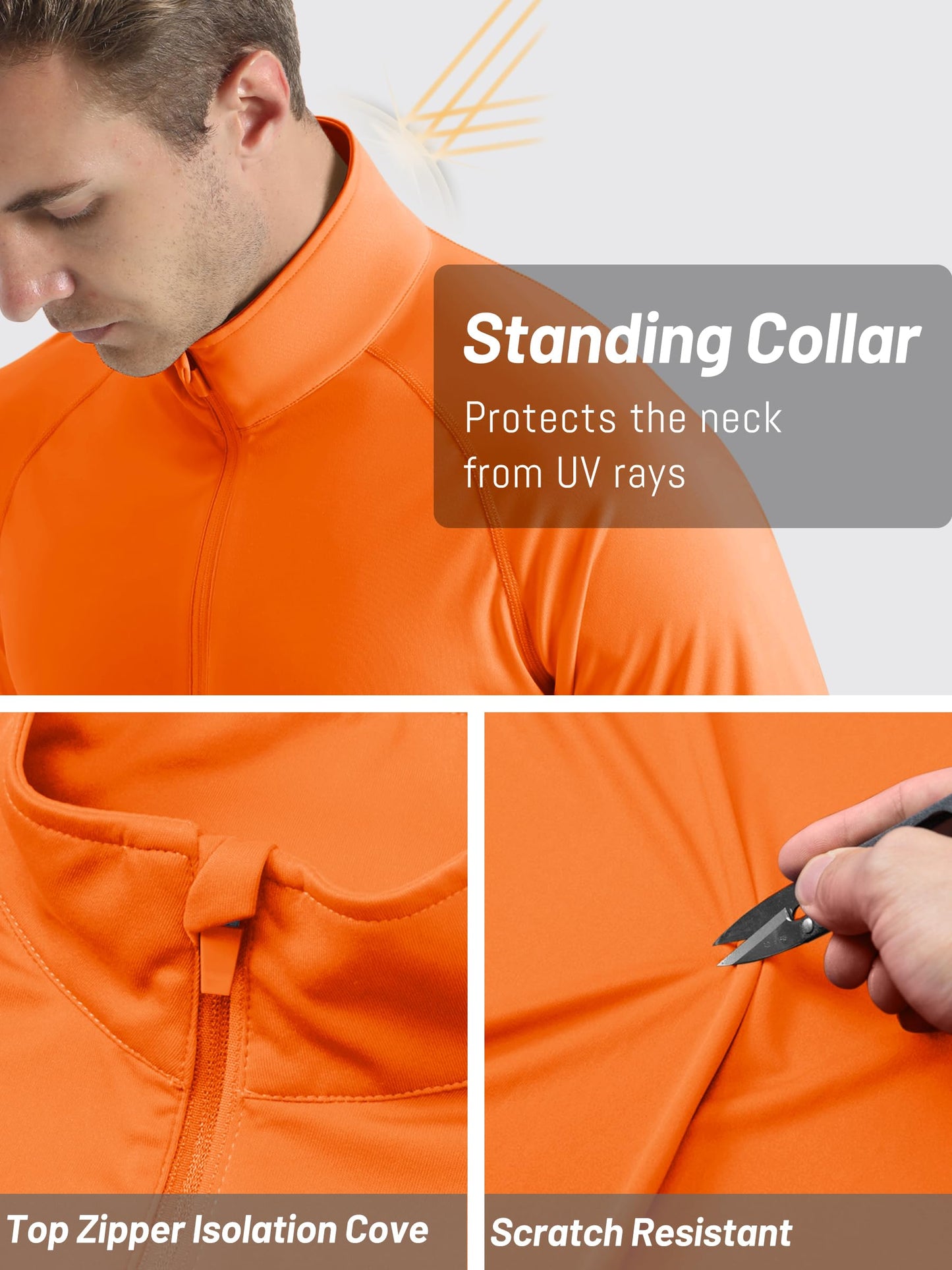 TACVASEN Running Shirts for Men Long Sleeve UV Protection 1/4 Zip Shirts for Athletic Summer Tops for Mens Rash Guard Golf T-Shirts Orange XXL