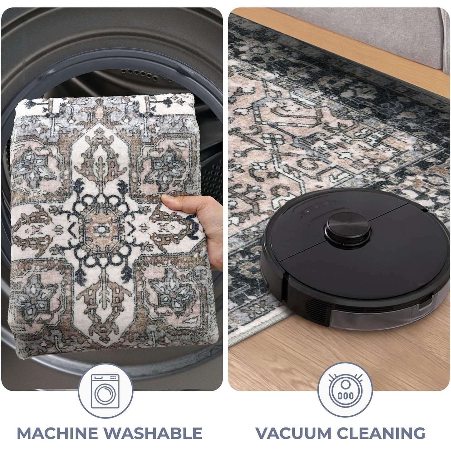 KOZYFLY Runners for Hallways 2x7 Ft Washable Kitchen Runner Rug Boho Runner Rug for Entryway Indoor Printed Faux Wool Long Floor Carpet Runner for Bedroom Laundry Kitchen Hallway, Black/Taupe/Beige