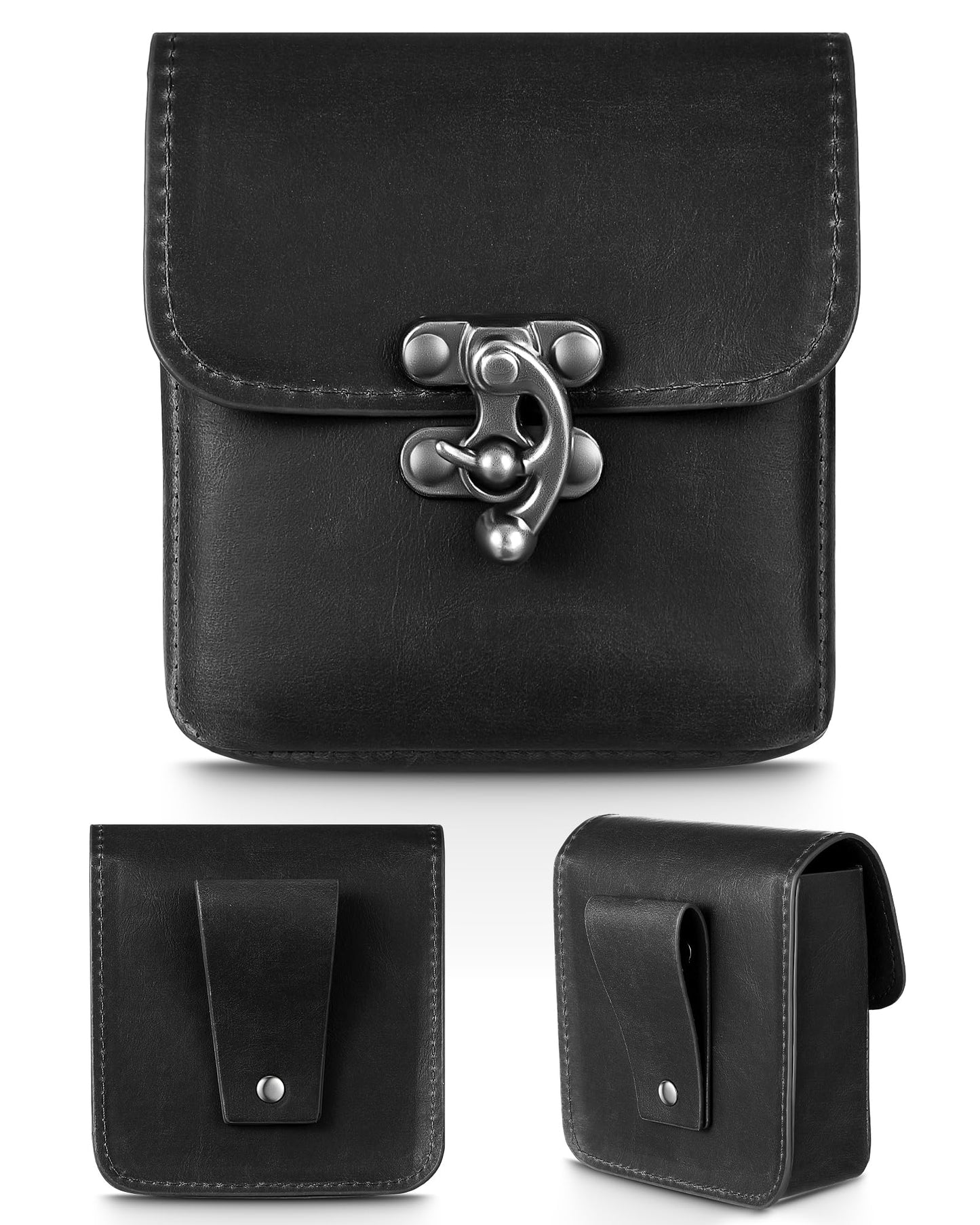 Silkfly Medieval Vintage Belt Pouch Leather Waist Bag Renaissance Accessories Steampunk Waist Fanny Pack for Casual Hiking (Black,3.98 x 3.98 x 1.5 Inch)