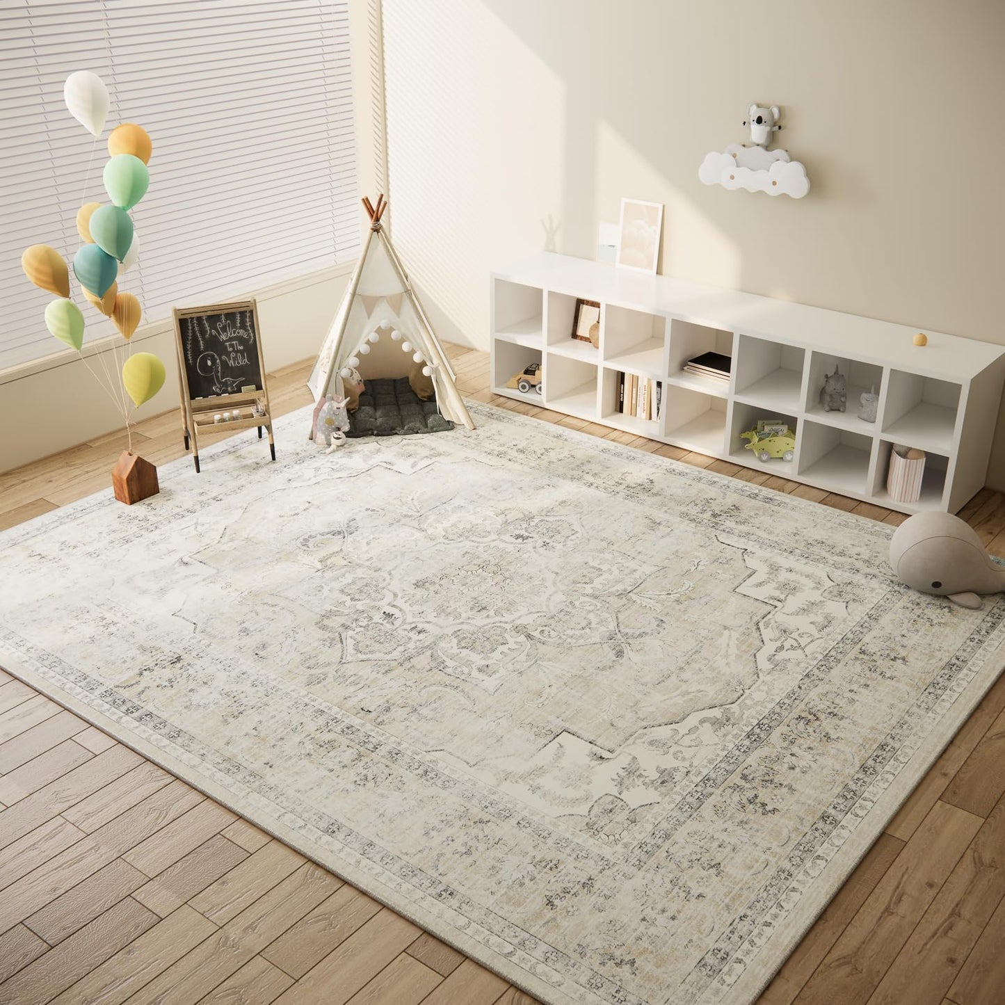 8x10 Area Rugs for Living Room: Washable Rug Non Slip Low Pile Soft Faux Wool Non Shedding Vintage Boho Large Carpet Rugs for Bedroom Dining Room Kitchen Nursery Under Table Home Office Farmhouse