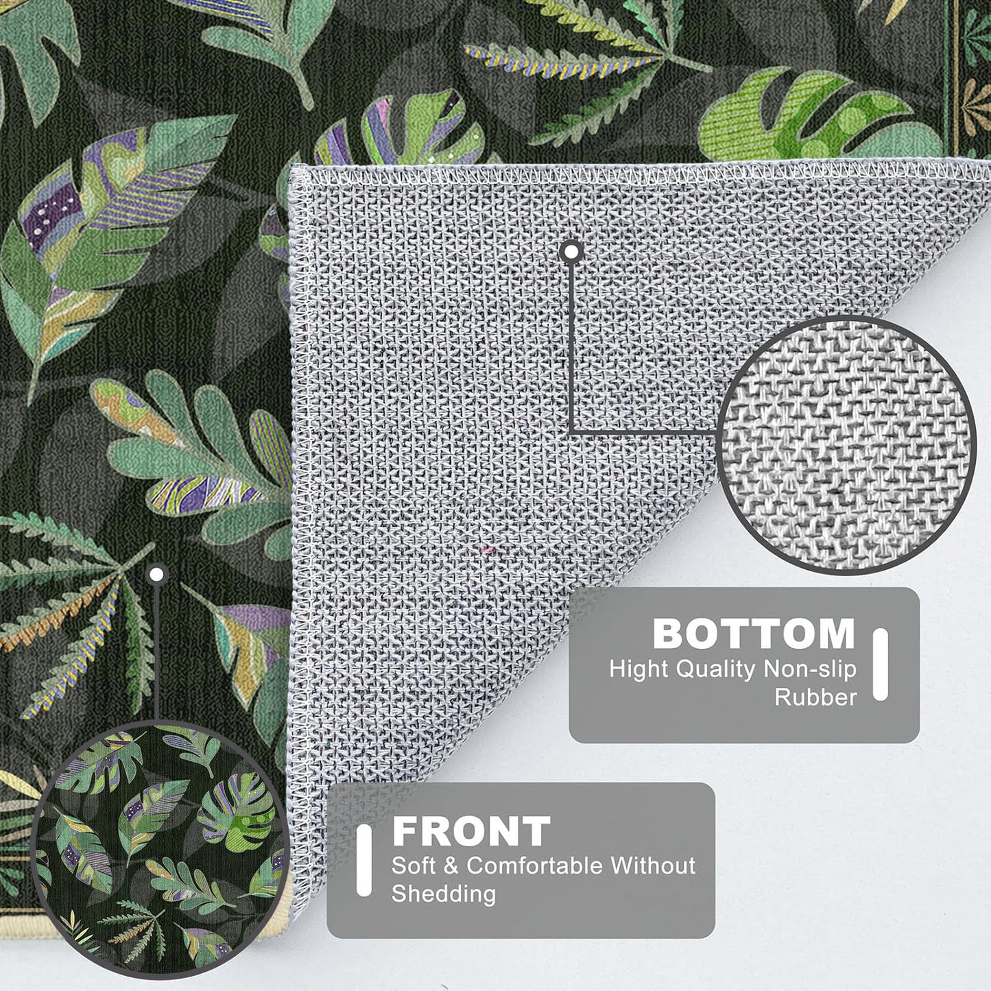 Monstera Rug 3x5 for Living Room Sage Green Leaf Area Rugs Machine Washable Tropical Botanical Rug Non Slip Printed Low Pile Indoor Floor Carpet for Kitchen Bathroom Bedroom,Green