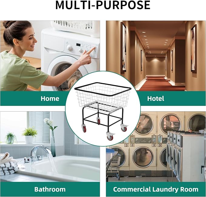 Extra-Large Rolling Laundry Cart with Wheels Holds 4 Washer Loads, Wire Laundry Basket, Heavy-Duty Steel Storage Basket with Galvanized Finish, for Commercial or Home Laundry