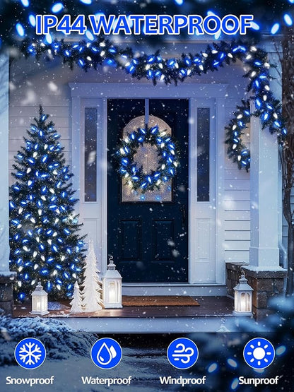 Upgraded 250 LED C6 Connectable Christmas String Lights Blue and White, 82FT Waterproof Christmas Twinkle Light Outdoor, Plug in Fairy Light Indoor with 13 Modes & Timer for Christmas Tree Decorations