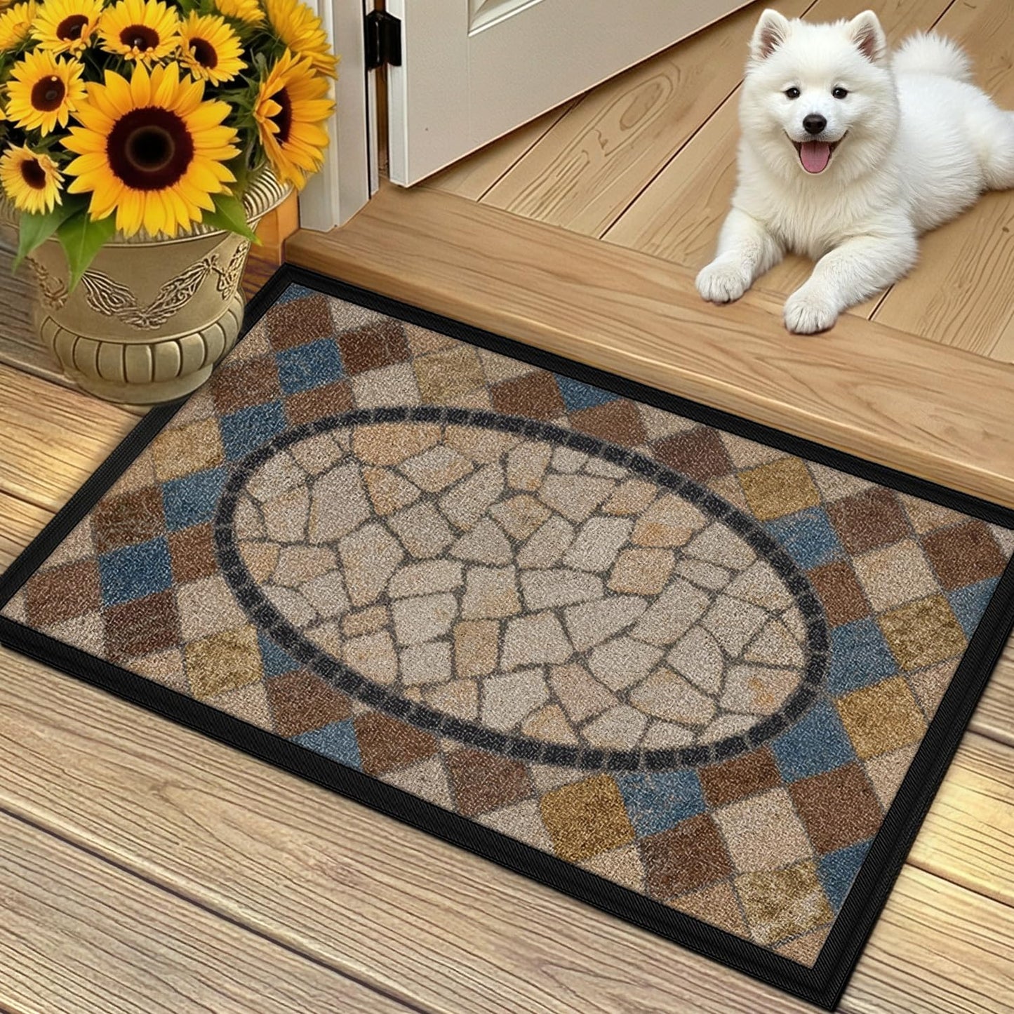 Color&Geometry Front Door Mat Outside Entrance, 24x36 Waterproof All-Season, All-Weather Doormat, Fade Resistant, Easy Clean, Low Profile Patio Porch Entryway Mat, Mediterranean Mosaic Pattern