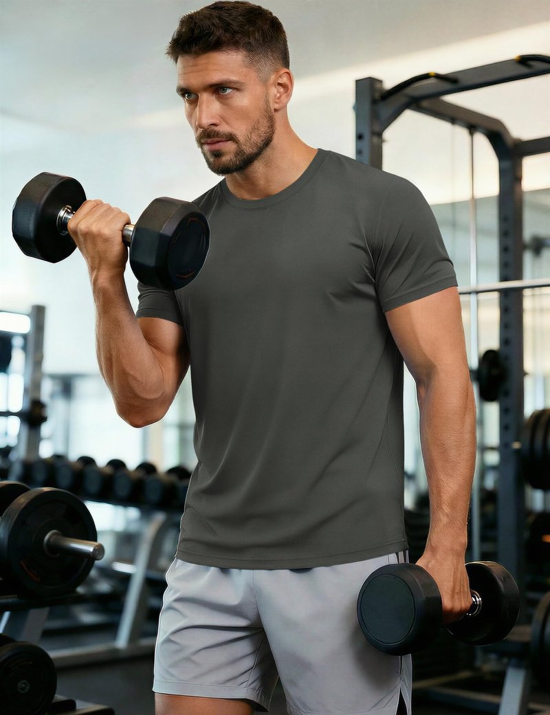 Men's Workout T Shirts Active T-Shirt Moisture Wicking Shirts Dry Fit Running Shirt Lightweight Breathable Shirts Dark Grey