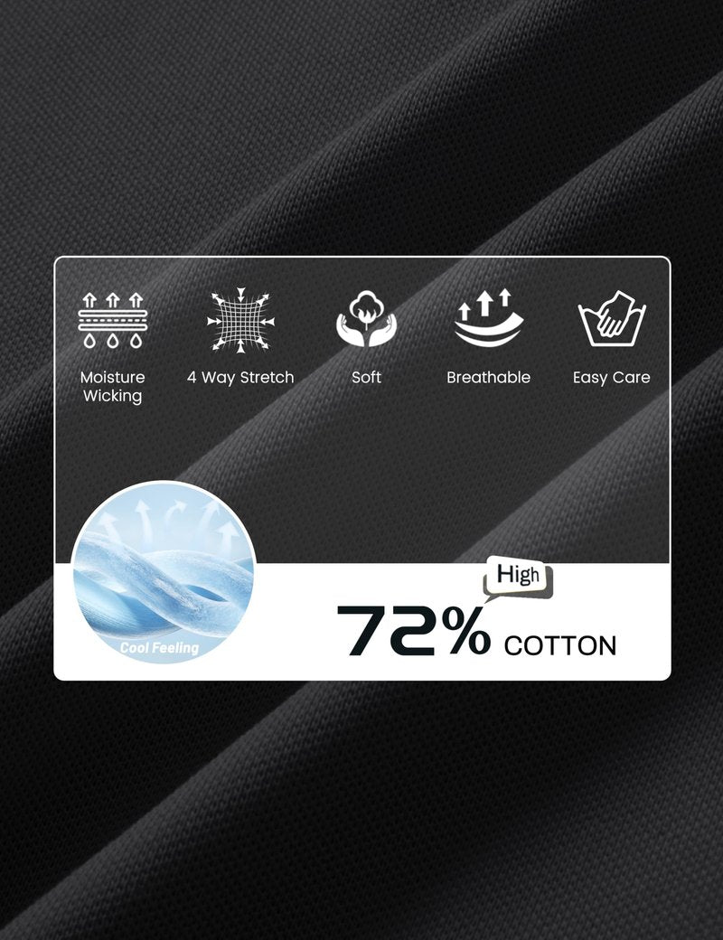 Cotrasen Men's Polo Shirts Short Sleeve Cotton Pique T-Shirts 3 Buttons Classic Fit Casual Lightweight Cooling Performance Golf Shirts Black L