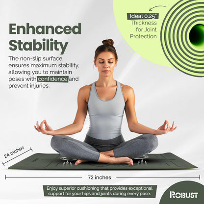 Robust Non-Slip Yoga Mat with Strap, 1/4" Thick TPE Eco-Friendly Workout Mat for Yoga with Position Lines and Texture Surface, Gym Mat for Women, Men, Pilates and Exercises Anti-Tear Sweat-Proof Exercise Mat