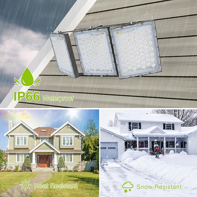 STASUN Flying Series Pro 300W 30000LM Outdoor LED Flood Light, 110V-130V, IP66 Waterproof, 6000K White, 3 Adjustable Heads for Stadium, Arena, Court, Commercial, Backyard, Street, and Parking Lot