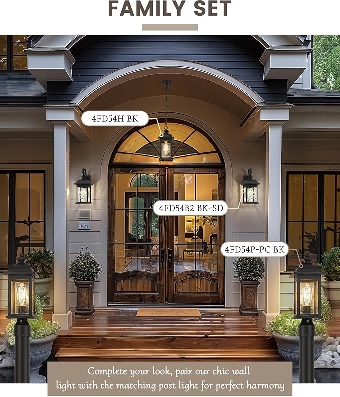 FEMILA 21" Large Exterior Wall Light Fixtures, Anti-Rust Waterproof Outdoor Wall Lantern Porch Lights for Entryway, Patio, Garage, Doorway, Matte Black, 4FD54B2 BK-SD
