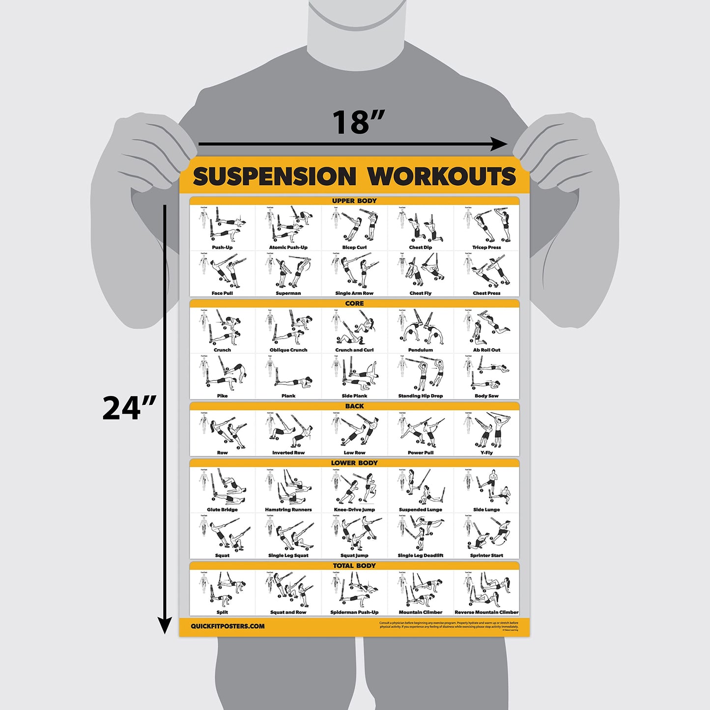 Palace Learning 3 Pack - Suspension Workout Posters - Volume 1 & 2 + Bodyweight Exercises Poster Set - Set of 3 Workout Charts (LAMINATED, 18" x 24")