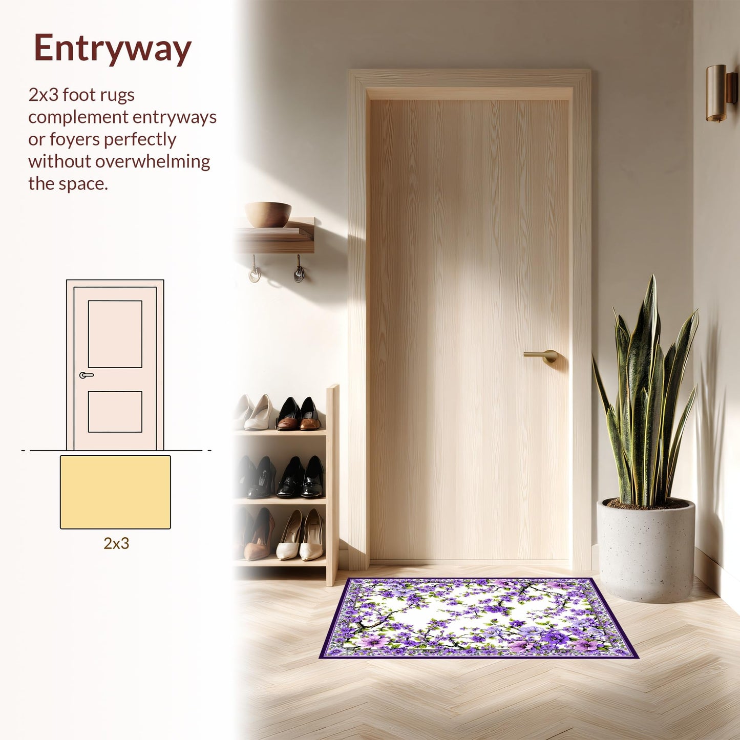 ODIKA Flatwoven High Traffic Area Rug 8x10, Vivid Pastoral Leaf Motif, Non Slip, Stain Resistant, Washable Area Rugs for Living Room, Bedroom (Purple, 8x10)