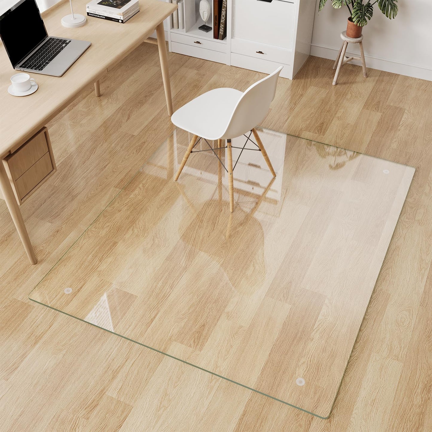 FlyEcho Glass Chair Mat 46" x 55" Heavy Duty Tempered Glass Office Chair Mat, Glass Floor Mat with Round Corner and Polished Edge for Smooth Glide, Office Chair Mat for Carpet, Hardwood Floor