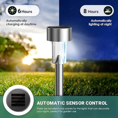 GIGALUMI Solar Lights Outdoor Waterproof,16 Pack Stainless Steel LED Solar Garden Lights for Patio, Lawn, Yard and Landscape(Cold White)